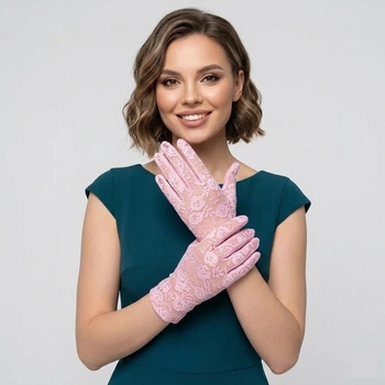 Рукавички жіночі мереживні короткі вечірні ажурні Honey Fashion Accessories S/M/L рожевий (7-70)