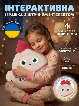 Игрушка мягкая интерактивная с искусственным интеллектом для детей LED глаза украинская озвучка и 50+ языков голосовое общение игры сказки WiFi