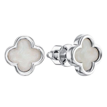 Серьги- пусеты Белый клевер 17 мм в стиле Van cleef серебристые