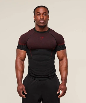 Футболка "Gymshark" компрессійна чоловіча спортивна для тренувань чорна з червоним S