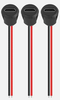 Врізний роз'єм USB Type C чорний круглий 2-контактний з проводами гніздо мама