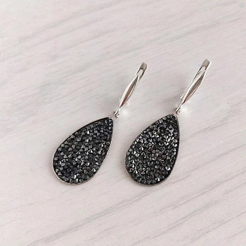 Сережки Hand Made з кристалами Swarovski Rocks чорного відтінку Grey Metalisee