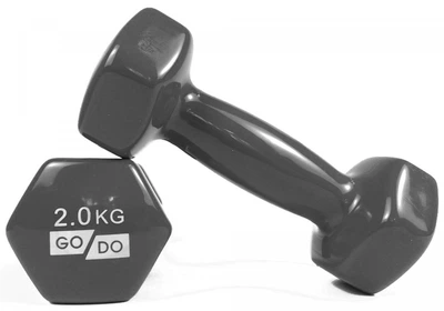 Гантели виниловые GoDo 2 кг × 2 шт серый для фитнеса и реабилитации (GD-2.0GREY)