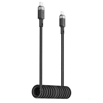 Кабель спиральный пружина Type-C на Type-C ACEFAST C14-03 spring charging data cable (1.2m, 60W, 3A, 480 Mbps). Black