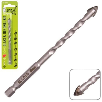 Свердло по склу та керамміці 6мм, хвостовик HEX 1/4" Alloid, L= 105mm v02312