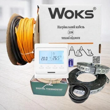 Нагрівальний кабель теплої підлоги WOKS 18 з програмованим регулятором від 15,6 м2 до 23,7 м2 (2650 Вт)