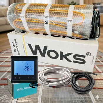 Нагрівальний мат тепла підлога під плитку Woks 160 Вт/м2 з Wi-Fi регулятором чорного кольору 5,0 м² (800 Вт)