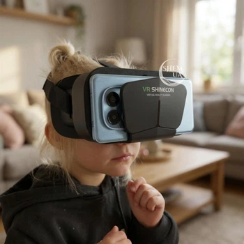 VR очки для смартфона 3.5–7.2" VR Shinecon, 3D гарнитура виртуальной реальности с регулировкой фокуса, универсальная виртуальная гарнитура для игр и видео с совместимостью Android/iOS и поддержкой Bluetooth, RVA-026-Black