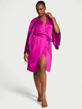 Жіночий халат Victoria's Secret (8849987891853) Satin Rose Lace-Trim Midi M/L рожевий