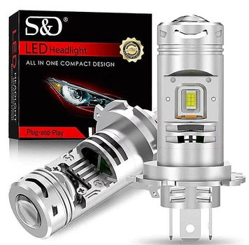 Лампа світлодіодна лінза с обманкой S&O BI- LED H4 mini 6000K 12-32V Canbus за 1шт