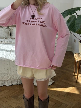 Лонгслів Жіночий Оверсайз Рожевий Однотонний З Принтом Oversize I Am Sorry Oversize (385446)