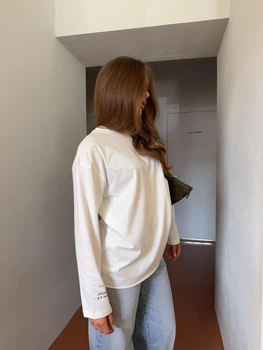 Лонгслив Женский Шампань С Надписями На Рукавах Oversize Oversize (385441)