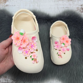 Кроксы детские ЭВА для девочки Dago Style кремовые с цветами 32р (20,2 см) 7172