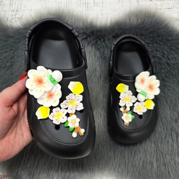 Кроксы детские ЭВА для девочки Dago Style черные с цветами 31р (19,5 см) 7172