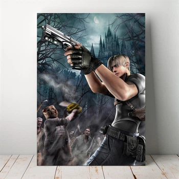 Интерьерная картина Обитель зла 4, Resident Evil 4 (2005), PS2, Леон Кеннеди и зомби, 42×30 см (id4057)