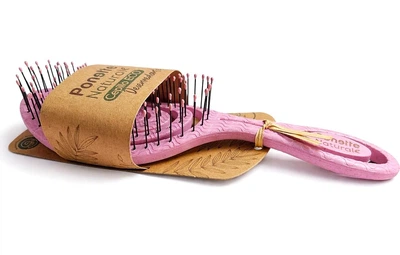 Расческа натуральная Ponette Natural с гибкими эко зубчиками для легкого распутывания непослушных волос Розовая