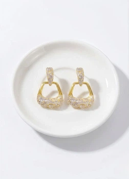 Серьги женские трапеции со стразами Fashion Jewelry Золотистые 21382