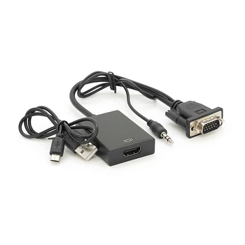 Конвертер VGA(тато) на HDMI (мама) 10cm + AUDIO, Black, 4K/2K, Blister Q200 (UG-43342)