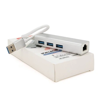 Контролер USB 3.0 до Ethernet VEGGIEG U3-3U-S- Сетевой адаптер 10 / 100Mbps з проводом RTL-8152B + FE2.2S + 3 порта USB3.0, White, Metal, Blister-Box