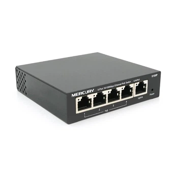 Комутатор POE 48V Mercury S105P 48V 5 портів Ethernet 10/100 Мбіт / сек, БП в комплекті, BOX Q200 (UG-9945)