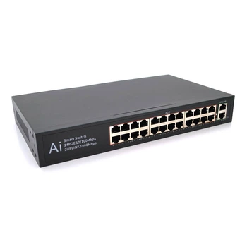 POE комутатор Merlion 24 POE 10/100 + 2 RJ45 10/100/1000+ вбудований блок живлення 52V 5.8A (UG-26491)