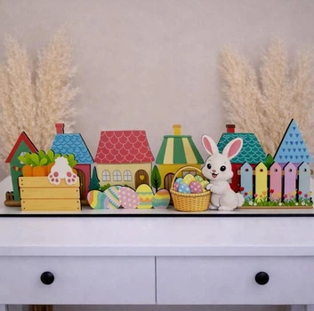 Декоративна інсталяція пасхальна «Будиночки і зайчик» 9090-1