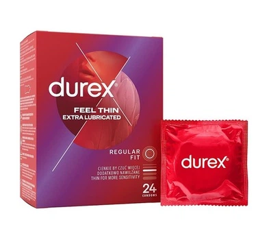 Презервативы с гладкой текстурой с силиконовым гелем Durex Feel Thin Extra Lubricated 24 штуки