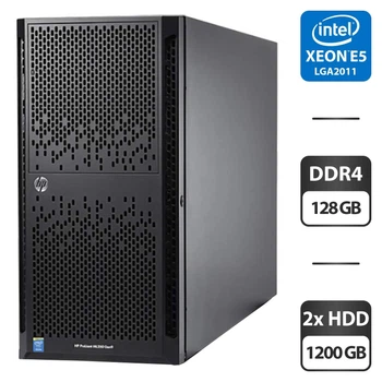 Сервер HP ProLiant ML350 Gen 9 Tower / 2x Intel Xeon E5-2683 v3 (14 (28) ядер по 2.0 - 3.0 GHz) / 128 GB DDR4 / 2x 1200 GB HDD (SAS) / Raid P440 / 2x 500W б/у