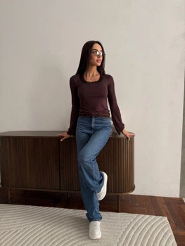 Жіноча базова кофта з мереживом Uaclothes 42-46 Коричневий (like37363-177951360)