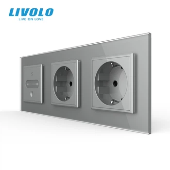 Умный сенсорный диммер LIVOLO с 2 розетками, серый 2.5D, стекло, 2A 230V