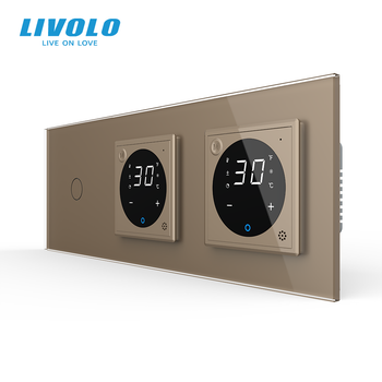 Умный двойной терморегулятор LIVOLO с управлением с телефона, проходной выключатель, золото, стекло
