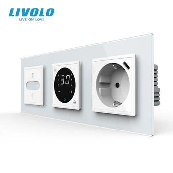 Умный проходной сенсорный диммер LIVOLO с терморегулятором и розеткой USB Type-C 18 Вт, белый, стекло