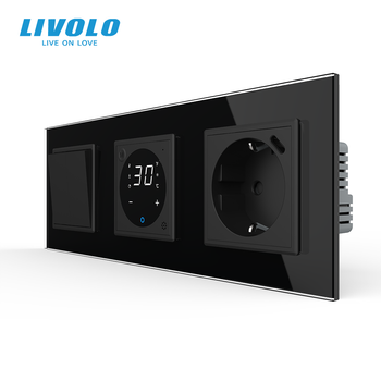 Терморегулятор для теплої підлоги LIVOLO з 2-клавішним вимикачем і розеткою USB Type-C 18Вт, чорний, скло