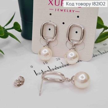 Серьги родованные гвоздики с Жемчужницей, длина 1,5+1,1см, XUPING