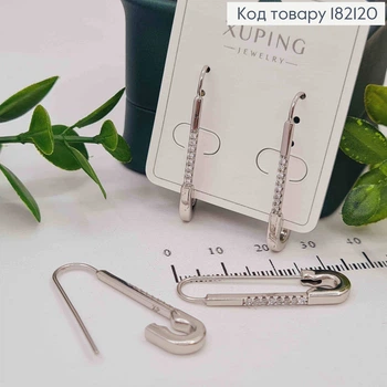 Серьги родованные "Шпилька" украшены Блестящими камушками, длина 3,4см, XUPING