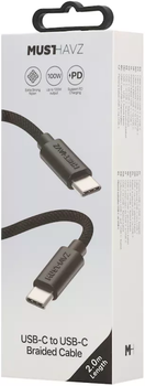 Кабель живлення Musthavz USB-C to USB-C 100W  2m Black (MHBRCABUSBCLB)
