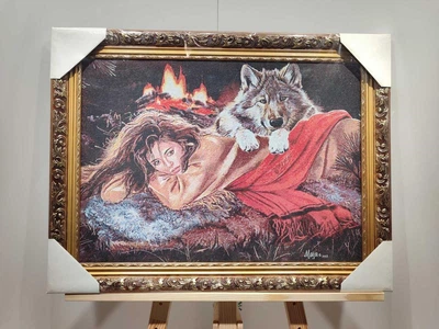 Картина гобеленовая в багетной раме Волк и девушка 40x60см. №G330