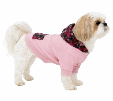 Худи для собак и кошек DIEGO hoodie розовое трикотаж трехнитка хлопок Размер XL унисекс капюшон на липучке цветочный принт декоративный карман