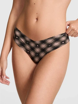 Трусики танга женские Victoria's Secret 4162-23QVW (Iced Coffee Buffalo Plaid Print) XL Кофейные (3001687334195)