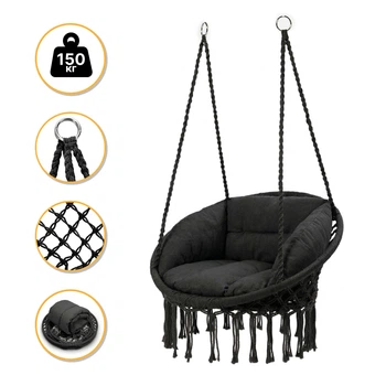 Підвісне плетене крісло-гойдалка LEOBRO Boho Deluxe XL 80 см Black (LB-1111)