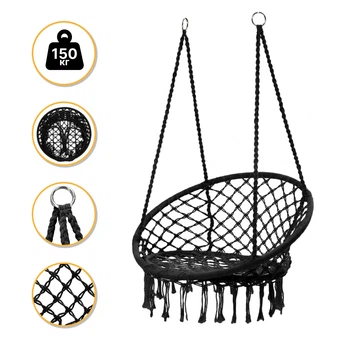Підвісне плетене крісло-гойдалка LEOBRO Boho XL 80 см Black (LB-1102)