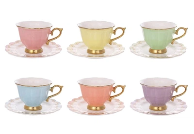 Кофейный фарфоровый набор Pastel Royale, 6 чашек 100 мл, 6 блюдец (999-073) Разноцветный