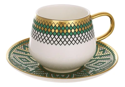 Чайний порцеляновий набір Emerald Mosaic, 6 чашок 250 мл, 6 блюдець (999-085)