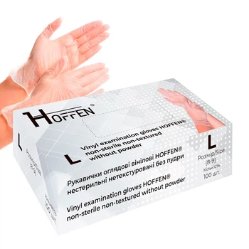 Перчатки виниловые L Hoffen 5.0г нестерильные нетекстурированные 50пар/уп HFN-15402L