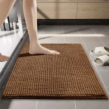 Килимок для ванни та душу, м'який, з довгим ворсом, 50х80 см, шеніловий нековзний килимок для душової та ванної кімнати, кавовий DXC0105_coffee