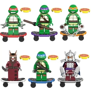 Набор коллекционных минифигурок «Черепашки-ниндзя на скейтах» (TMNT Set), 6 штук: Леонардо, Рафаэль, Микеланджело, Донателло