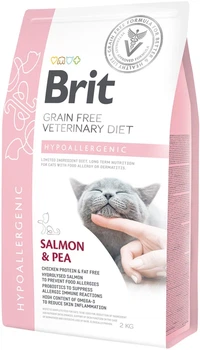 Корм сухий Brit Grain Free VetDiet Cat Hypoallergenic для котів з харчовою алергією та непереносимістю з лососем та горохом 2 кг
