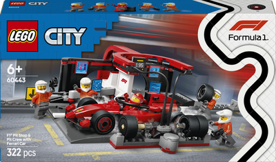 Zestaw klocków LEGO City F1 Pit stop i mechanicy z bolidem Ferrari 322  elementy (60443)