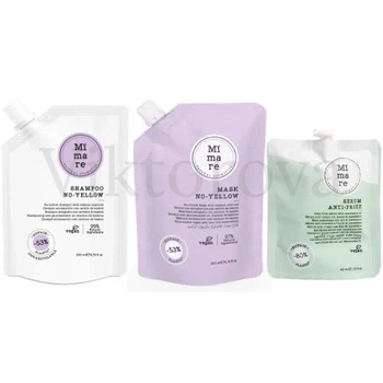 Набор против желтизны осветленных волос Mimare: Шампунь Mimare No-Yellow Shampoo 200 мл + Маска Mimare No-Yellow 200 мл + Серум против пушистости Mimare Anti-frizz 40 мл
