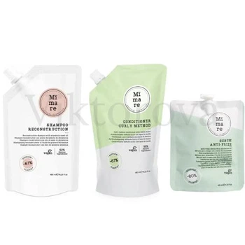 Набір для кучерявого волосся Mimare: Шампунь Mimare Reconstruction Shampoo 480 мл + Кондиціонер Mimare Curly Method Conditioner 480 мл + Серум проти пухнастості Mimare Anti-frizz 40 мл